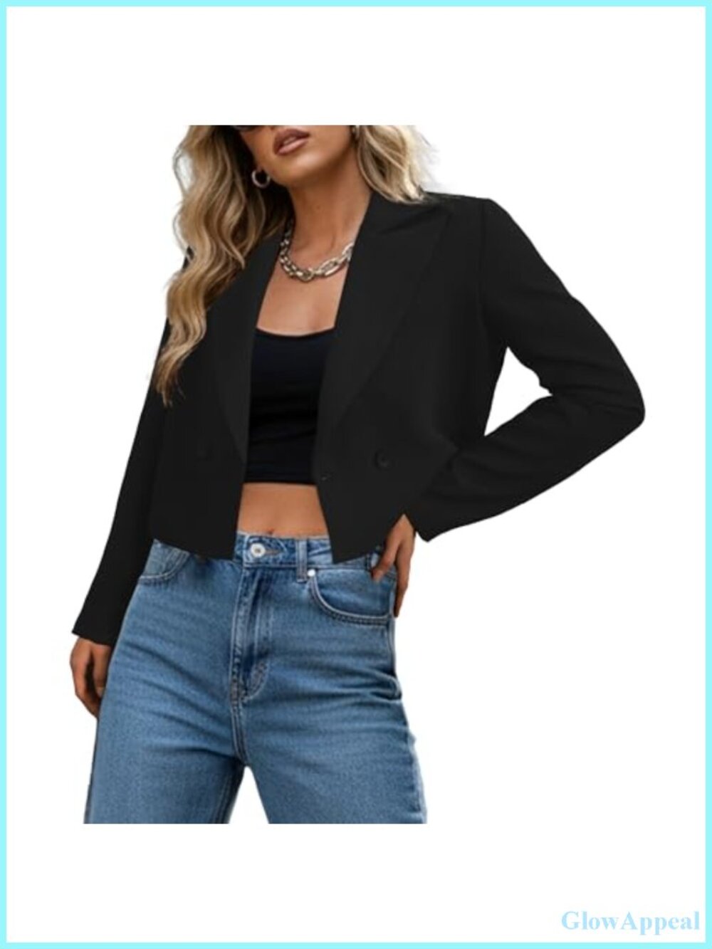 Women's Double-Breasted Cropped Blazer Long Sleeve Business Casual Work Jacket
